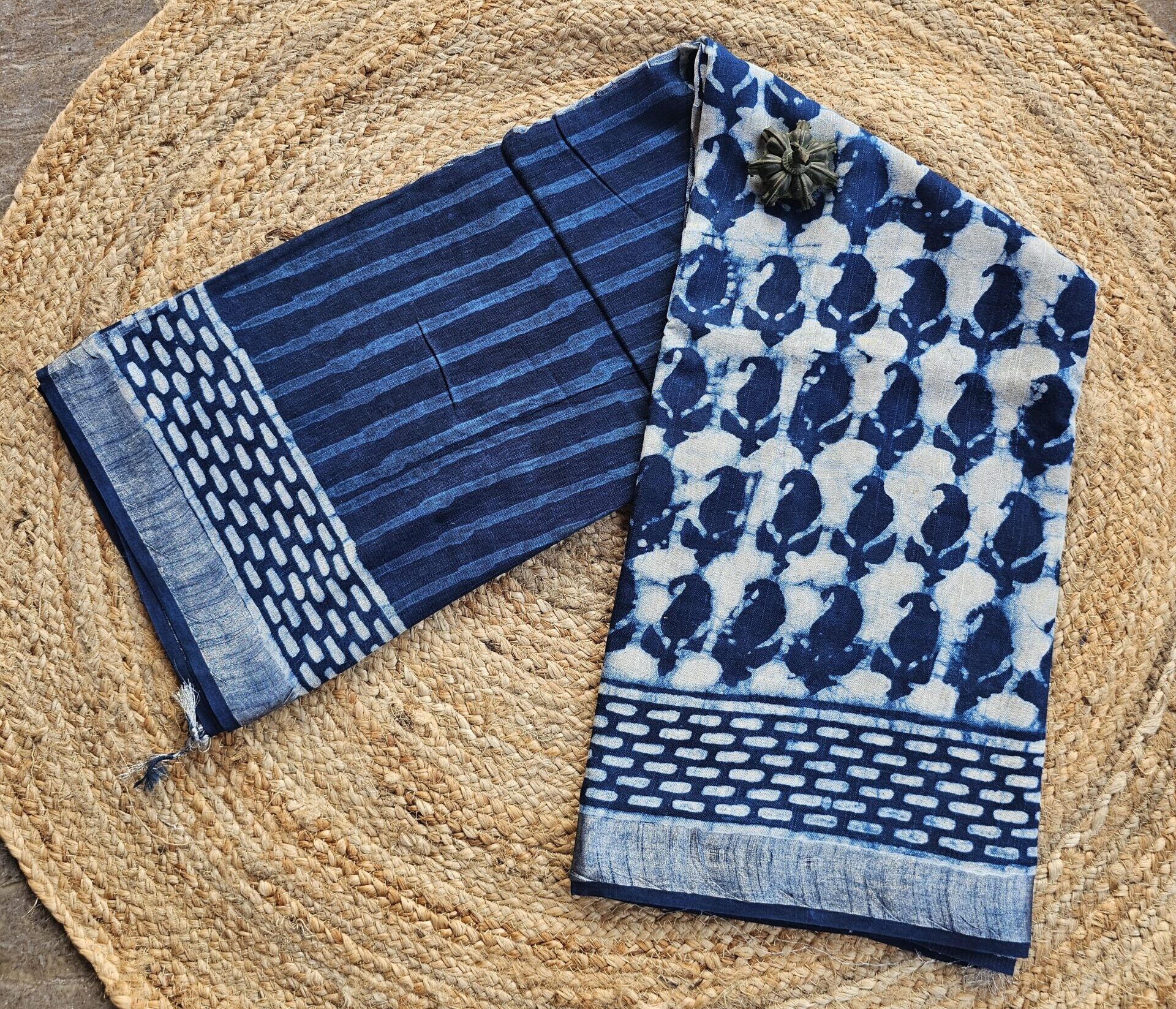 Bagru Blockprint - Indigo Half & Half