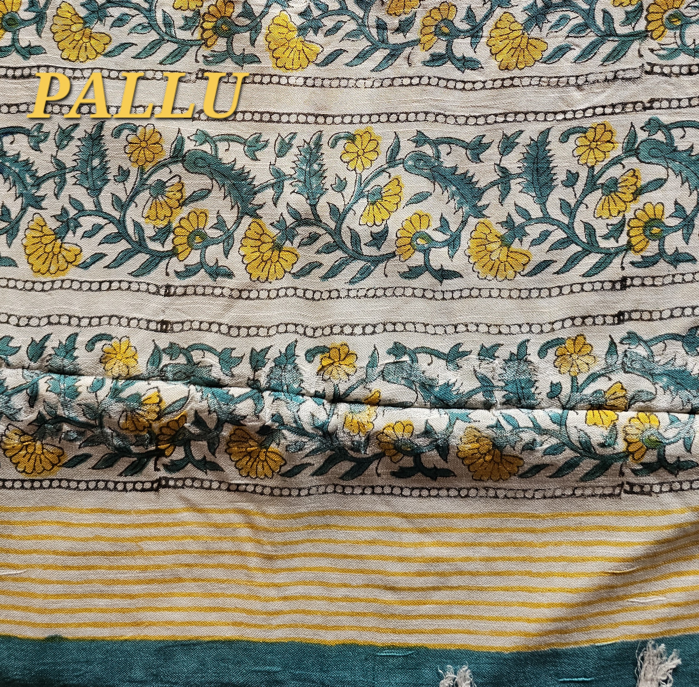 Aqua Floral | Bagru Handblock Print Saree - Image 2