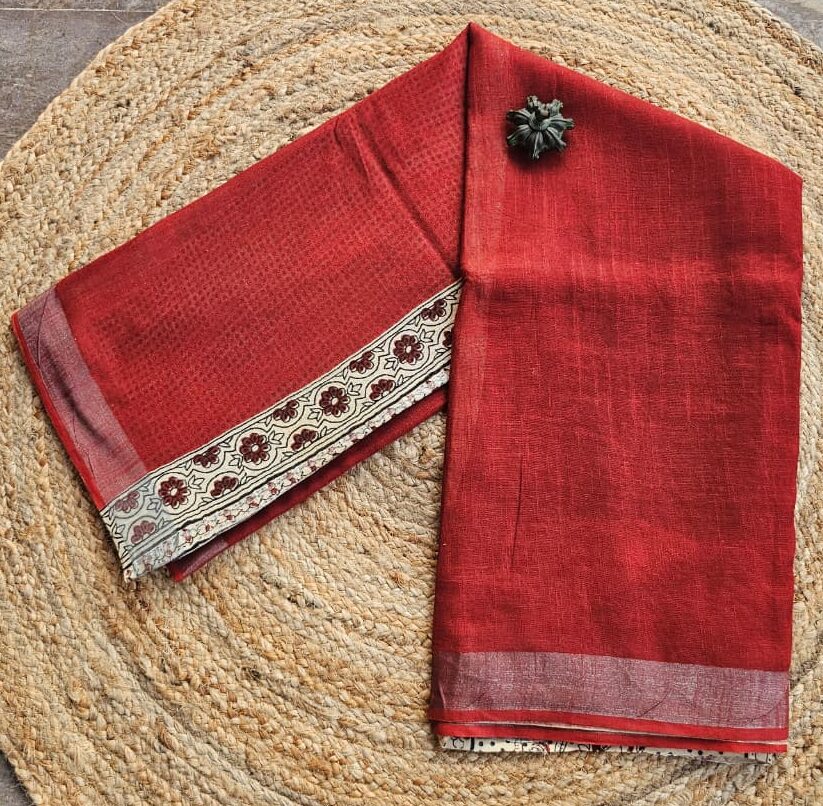 Sindoor | Bagru Handblock Print Sarees