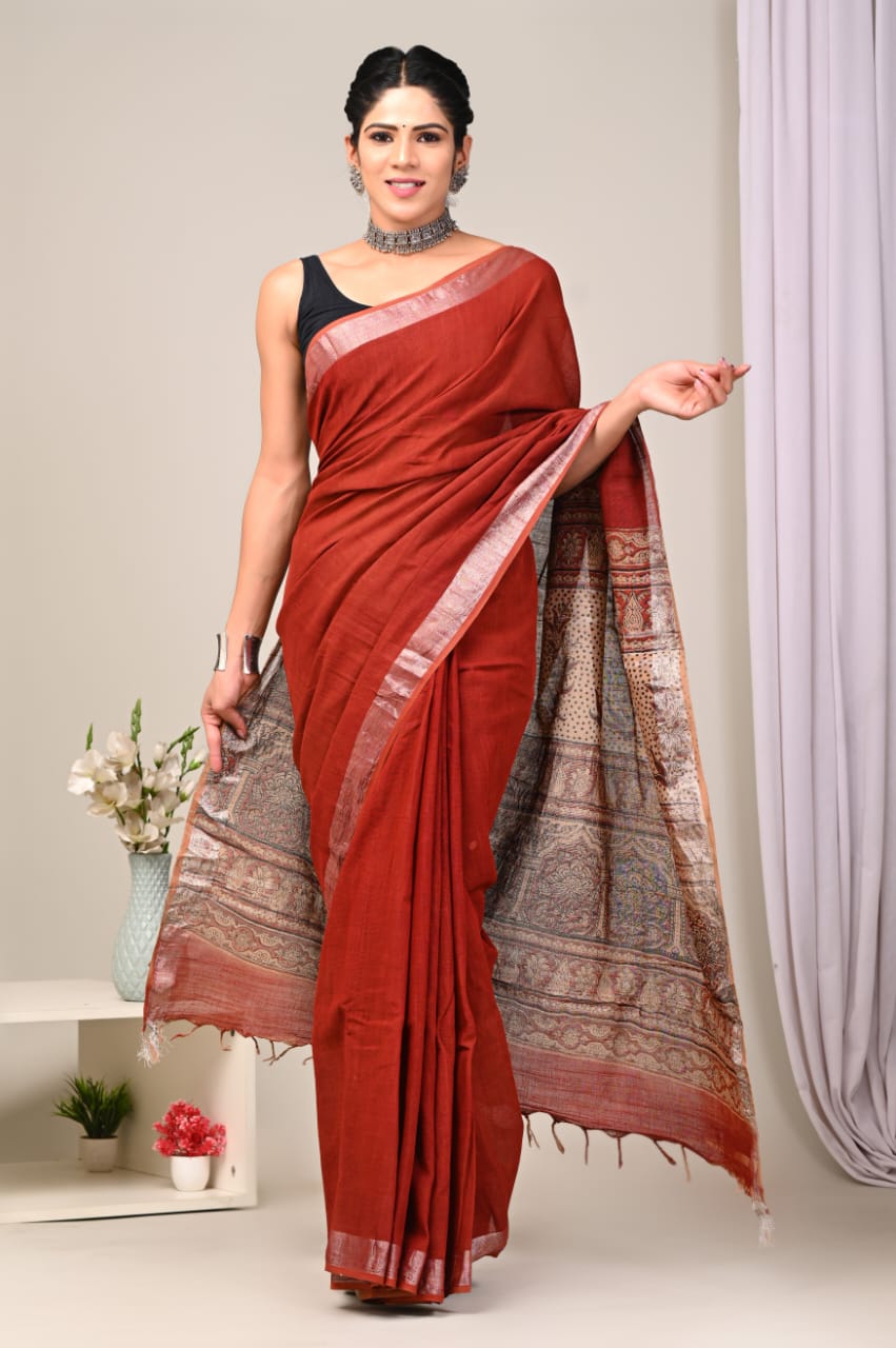 Sindoor | Bagru Handblock Print Sarees - Image 2