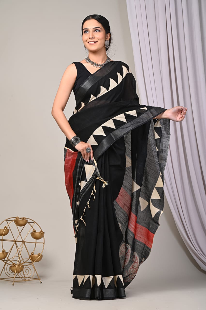 Tamaal | Bagru Handblock Print Saree - Image 2