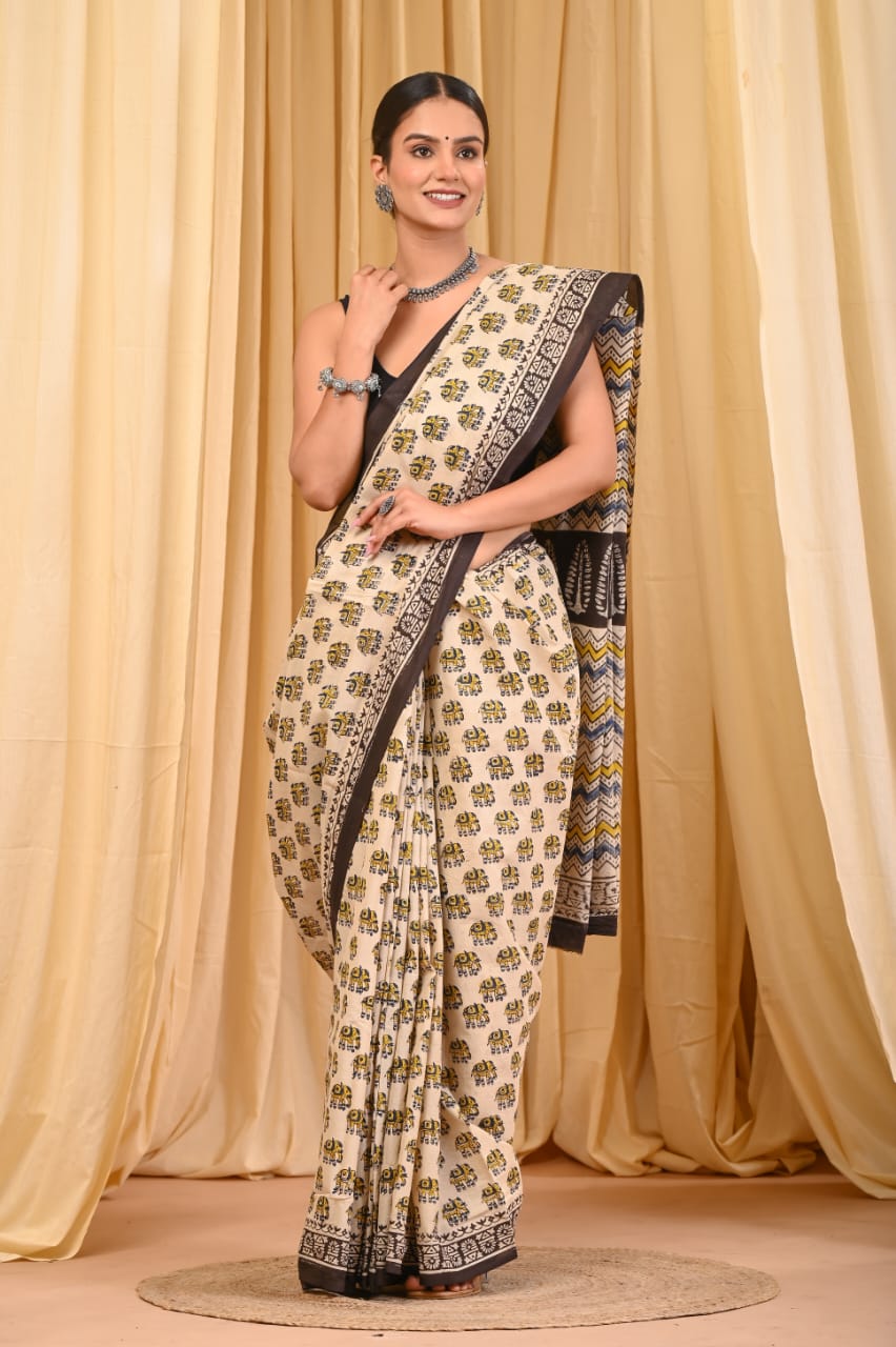 Gajpad | Bagru Handblock Print Saree - Image 4