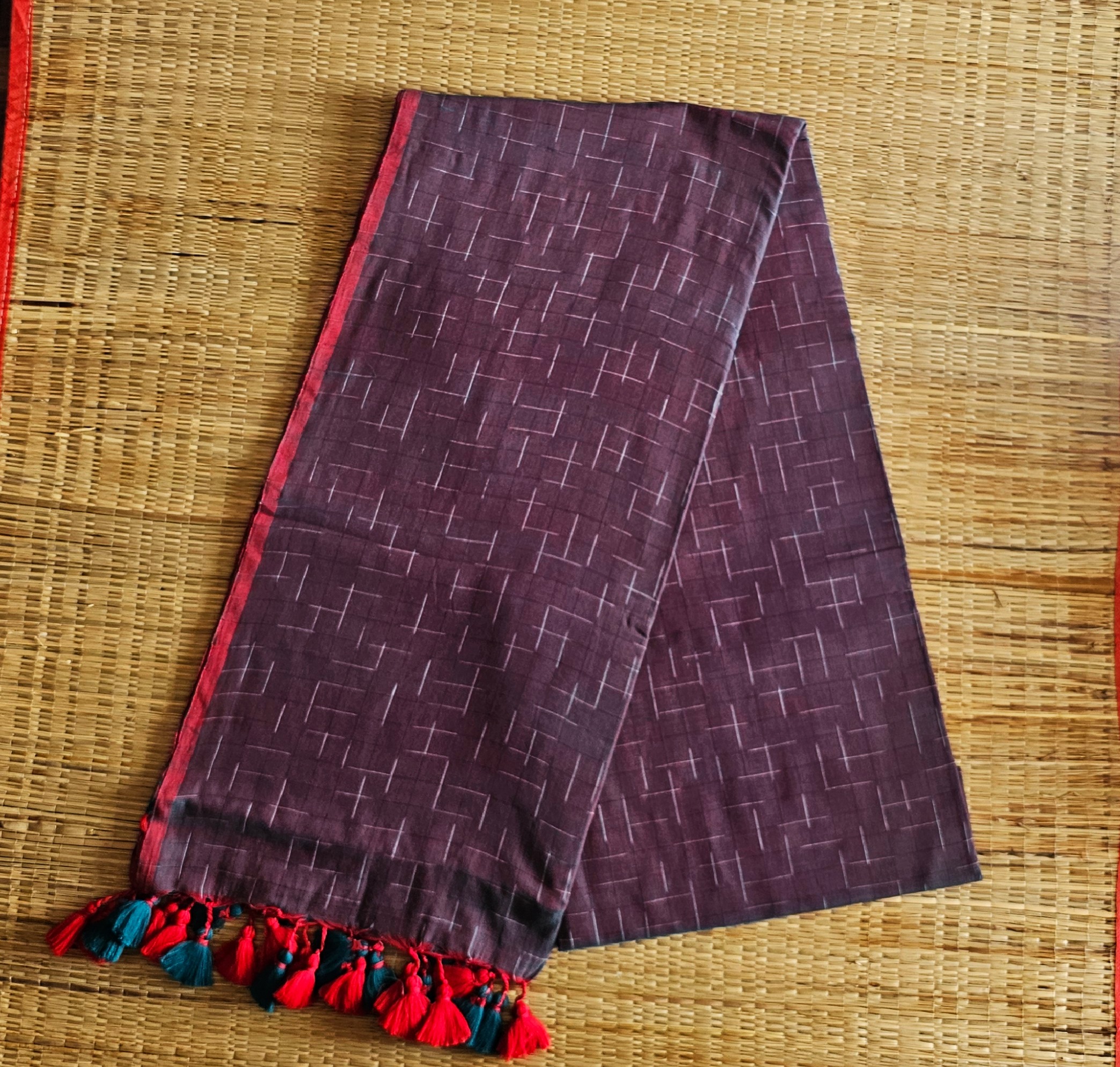 Mul Cotton Chequered | Berry with Green Double Shade